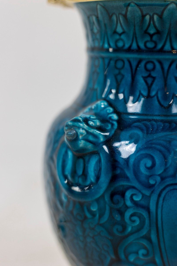 Coppia di lampade in ceramica e bronzo, 1880 circa, LS47581076