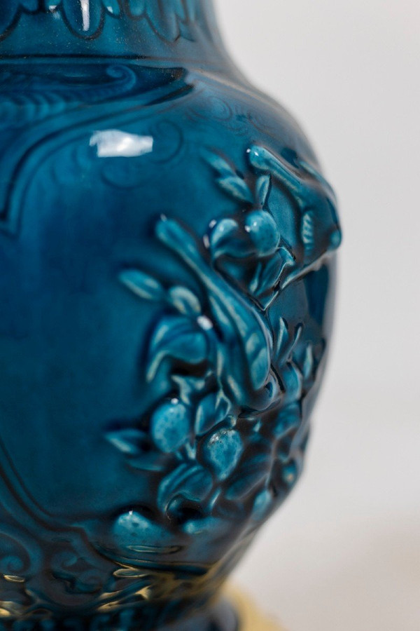 Coppia di lampade in ceramica e bronzo, 1880 circa, LS47581076