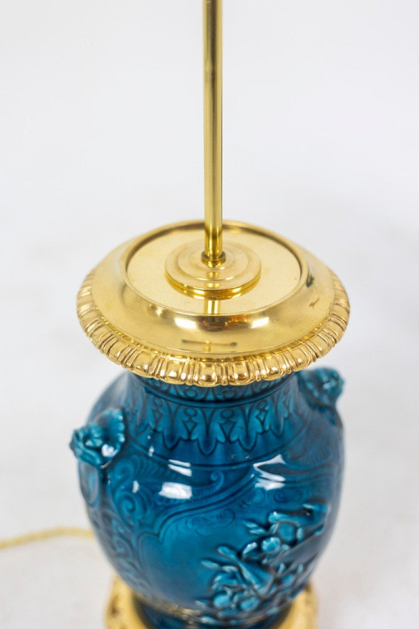 Coppia di lampade in ceramica e bronzo, 1880 circa, LS47581076