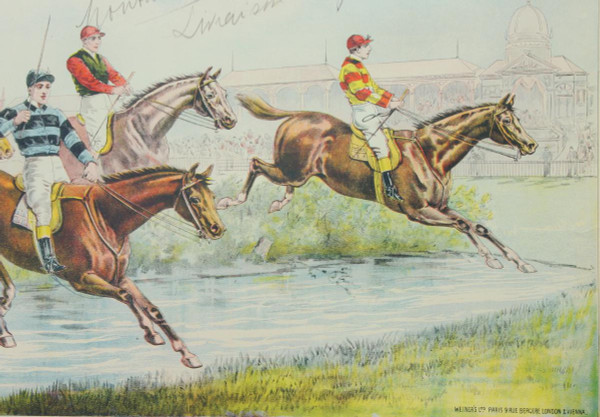 Poster, show jumping, jockeys.