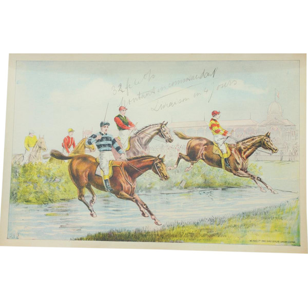 Poster, show jumping, jockeys.