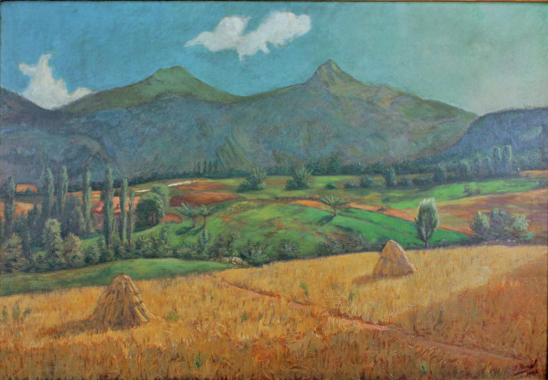 Borel Julien "southern Landscape" Oil On Canvas, Golden Frame, Early Twentieth