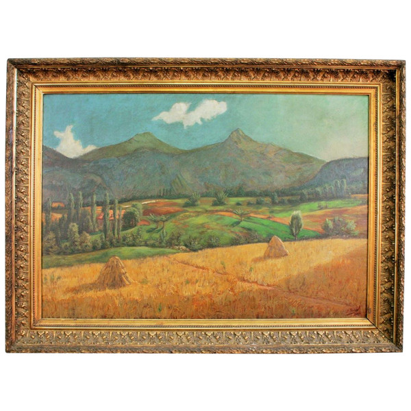 Borel Julien "southern Landscape" Oil On Canvas, Golden Frame, Early Twentieth