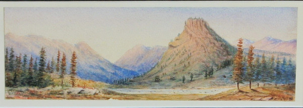 Vue Sur La Vallée, Watercolor, American School In A Large Antique Gold Frame