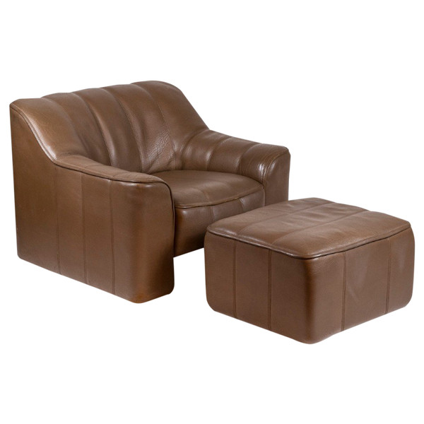 Fauteuil et son ottoman en cuir, années 1970, LS48011051