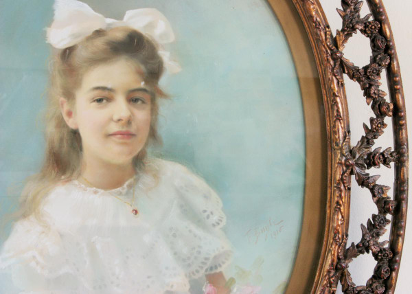 Buyle F,Pastell, "jeune Fille Au Bouquet De Roses" 1910
