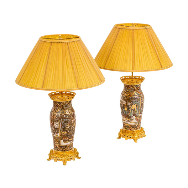Pair of Satsuma earthenware and gilt bronze lamps, circa 1880, LS4632841