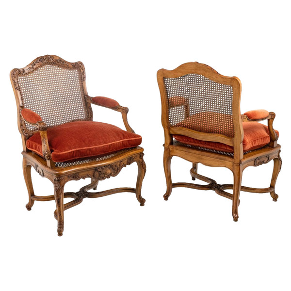 Jean Mocqué, Paire De Fauteuils Canné De Style Régence, XXe Siècle, Ls4699701