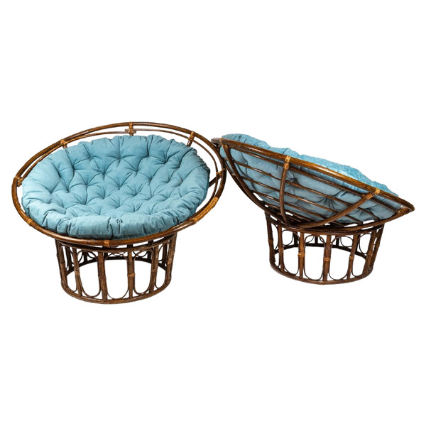 Coppia di poltrone “Papasan” in rattan e tessuto trapuntato, anni '70, LS43301351