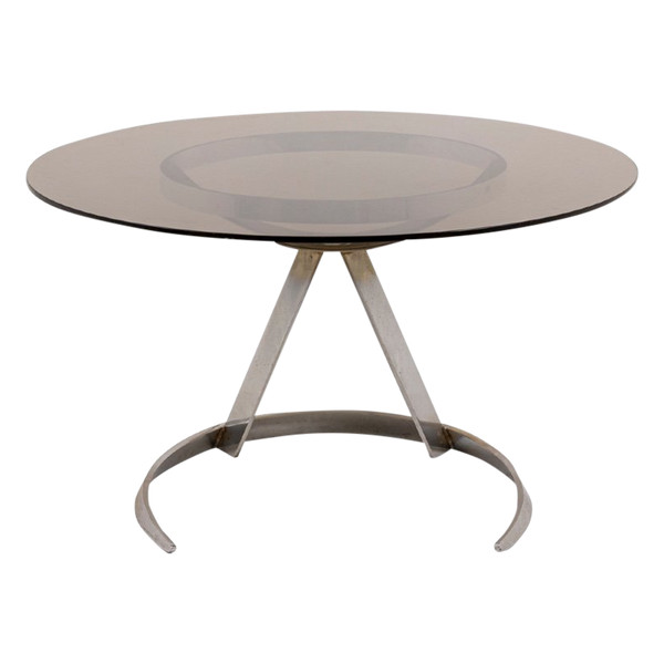 Boris Tabacoff, Table Ronde En Métal Et En Verre, Années 1970, Ls4636501