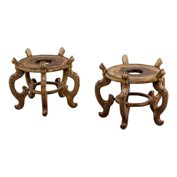 Pair Of Asian Style Ironwood Pedestals, 1900s, Ls4644211