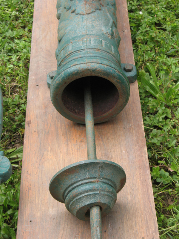 Cast iron water pump, 19th century, Chappée brand, decorated with dolphin and plants h: 140 cm