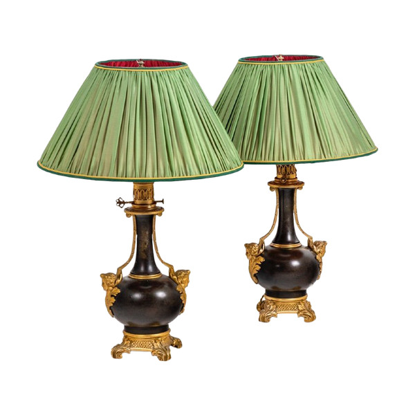 Paire De Lampes En Tôle Et Bronze Doré, Circa 1880, Op529901