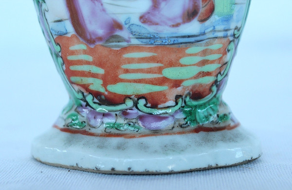 Pair of Small Canton Porcelain Baluster Vases - 19th century