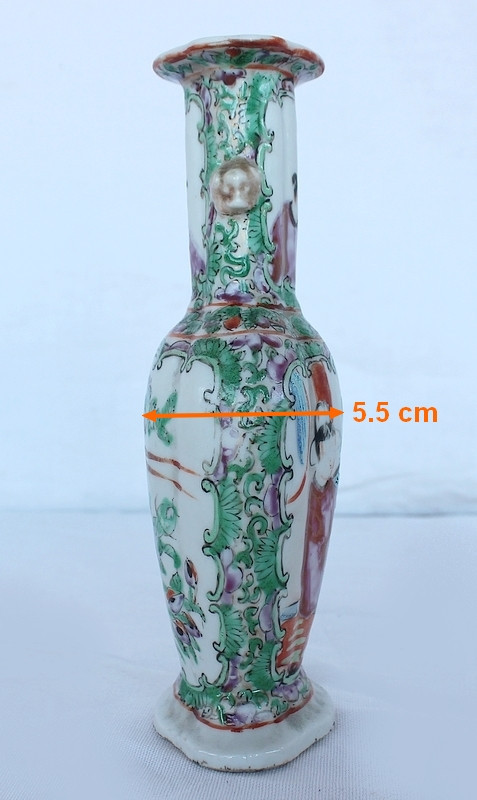 Pair of Small Canton Porcelain Baluster Vases - 19th century