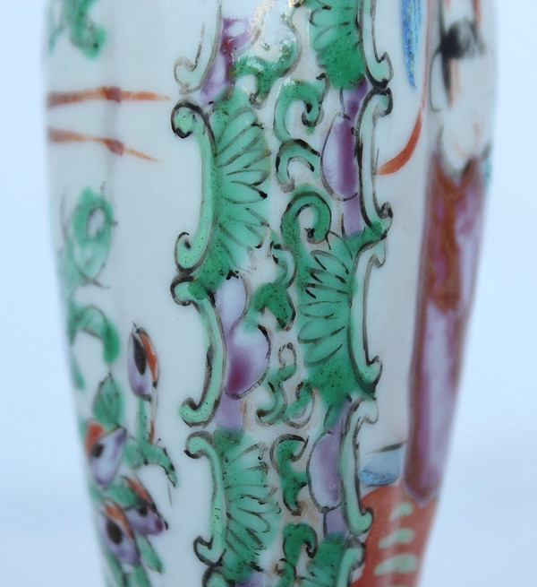Pair of Small Canton Porcelain Baluster Vases - 19th century