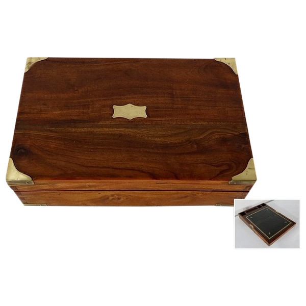 Small travel writing case in solid mahogany - 2nd part 19th century