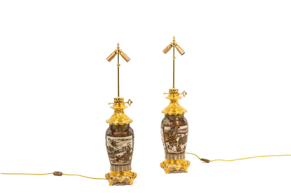 Paire De Lampe En Faïence Fine De Satsuma, Circa 1880