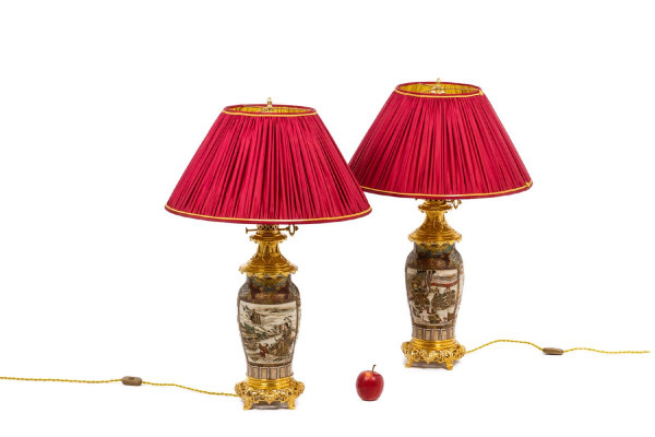 Paire De Lampe En Faïence Fine De Satsuma, Circa 1880