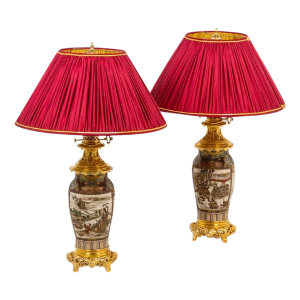 Paire De Lampe En Faïence Fine De Satsuma, Circa 1880