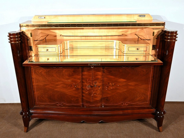 Bar a buffet in palissandro di Rio, attribuito a J.Leleu, Art Deco - 1940