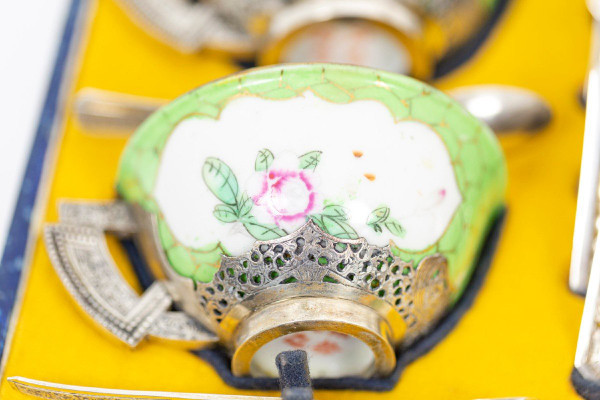 Service à Thé En Porcelaine Céladon Et Métal Argenté, Années 1920 - Ls4430253a
