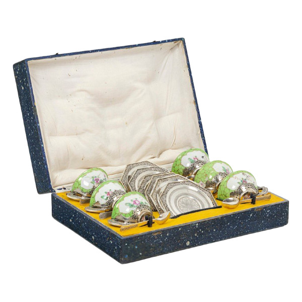 Service à Thé En Porcelaine Céladon Et Métal Argenté, Années 1920 - Ls4430253a