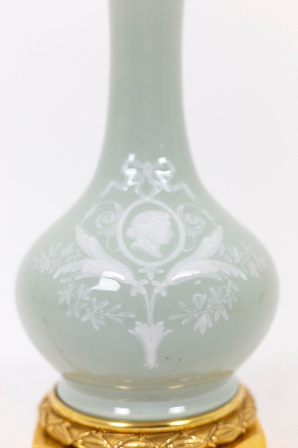 Pair Of Louis XVI Style Celadon Porcelain Lamp, Circa 1880 - Ls4364591