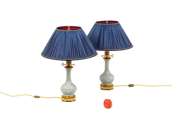 Pair Of Louis XVI Style Celadon Porcelain Lamp, Circa 1880 - Ls4364591