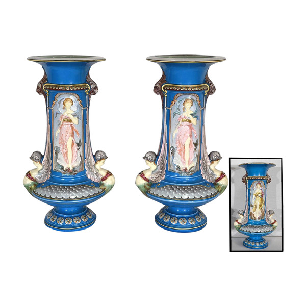 Pair of Vases, Creil-Montereau Earthenware – Mid-19th Century