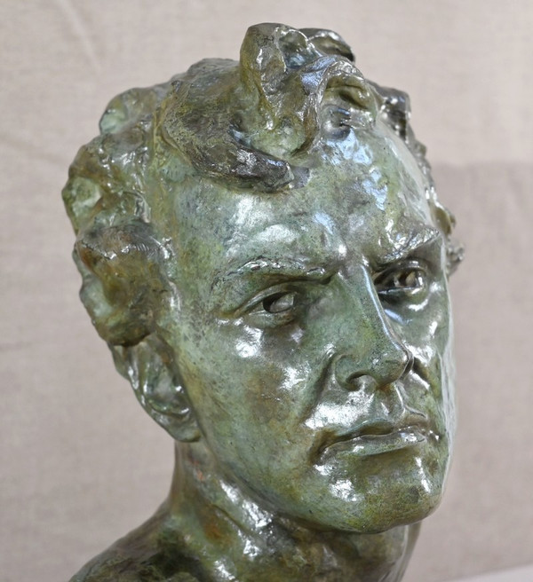 Grande bronzo "Jean Mermoz", firmato A.Ouline - Prima parte del XX secolo