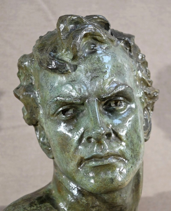 Grande bronzo "Jean Mermoz", firmato A.Ouline - Prima parte del XX secolo