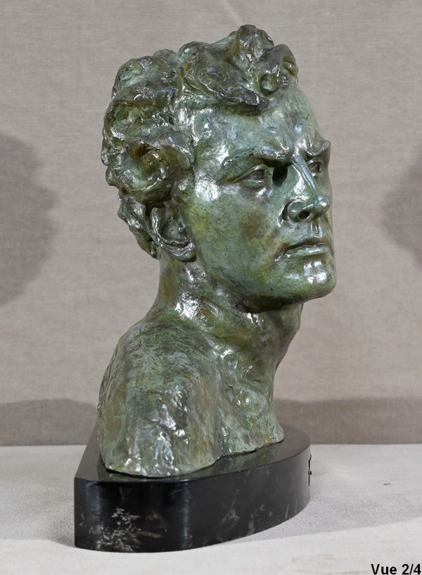 Grande bronzo "Jean Mermoz", firmato A.Ouline - Prima parte del XX secolo