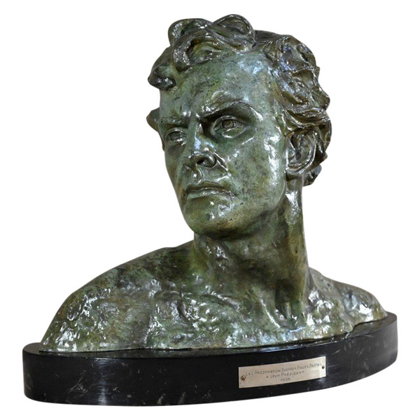 Grande bronzo "Jean Mermoz", firmato A.Ouline - Prima parte del XX secolo