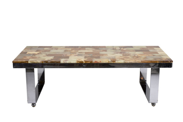 Coffee Table In Onyx And Chromed Metal, 1970s - Ls4303201