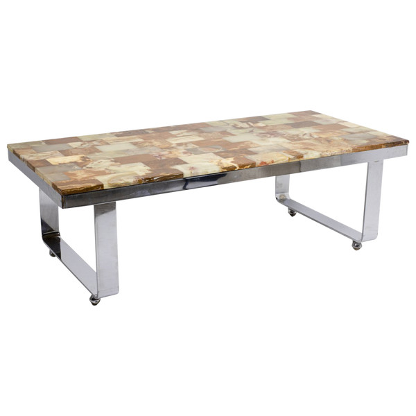 Coffee Table In Onyx And Chromed Metal, 1970s - Ls4303201