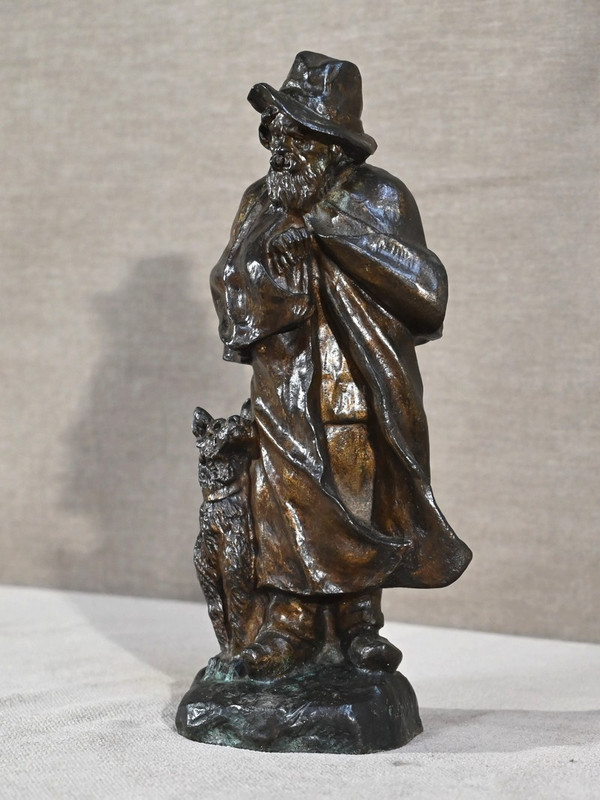 Bronzo "Il pastore e il suo cane", firmato G.Omerth - Inizio XX secolo