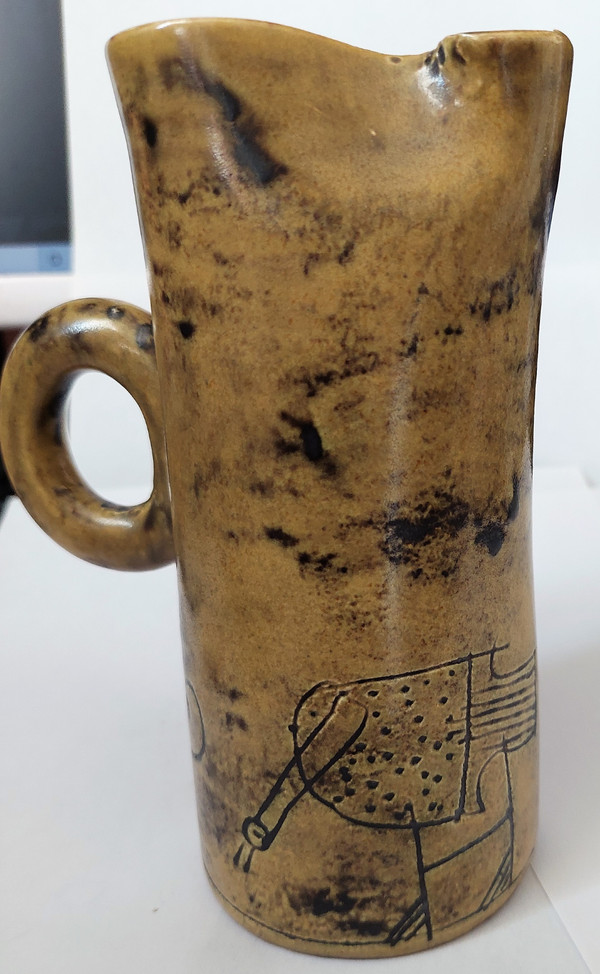Vintage French ceramic vase pitcher by Jacques Blin (circa 1950s) Maron vase Shadock bird decor