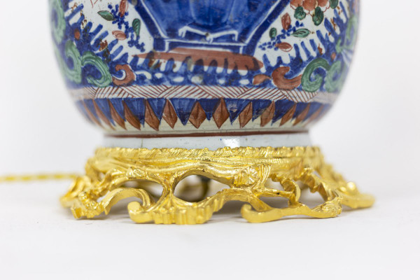 Coppia di lampade in maiolica di Delft e bronzo dorato, circa 1880 - LS4242671