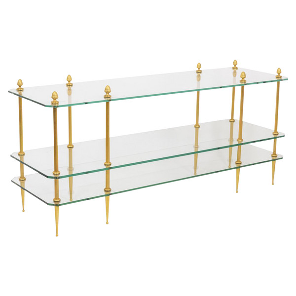 Table Basse En Bronze Doré à  Trois Plateaux En Verre, Années 1970 - OP130601