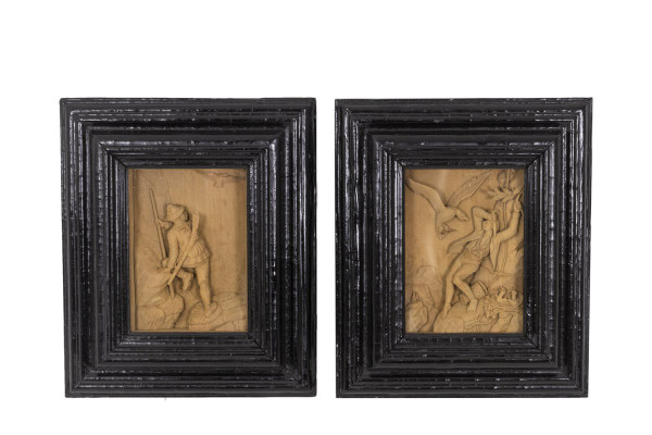 Pair Of Small Carved Paintings, Circa 1880 - OP239201
