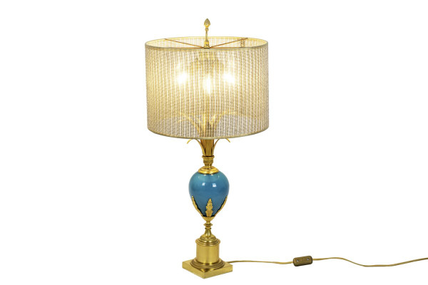 Lampe aus türkisfarbenem Opalglas und vergoldeter Bronze, 1970er Jahre – Op479721