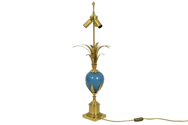Lampe aus türkisfarbenem Opalglas und vergoldeter Bronze, 1970er Jahre – Op479721