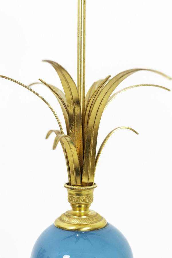 Lampe aus türkisfarbenem Opalglas und vergoldeter Bronze, 1970er Jahre – Op479721