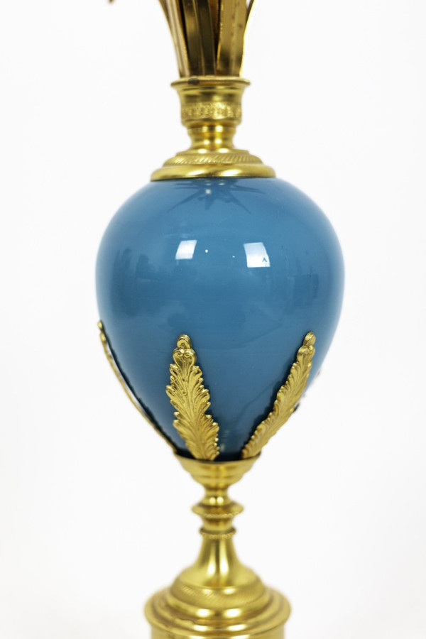 Lampe aus türkisfarbenem Opalglas und vergoldeter Bronze, 1970er Jahre – Op479721