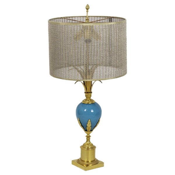 Lampe aus türkisfarbenem Opalglas und vergoldeter Bronze, 1970er Jahre – Op479721