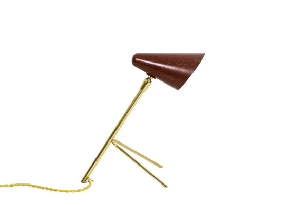 Lampada Piccola In Metallo Laccato Rosso E Ottone Dorato, Anni '50 - Op475101