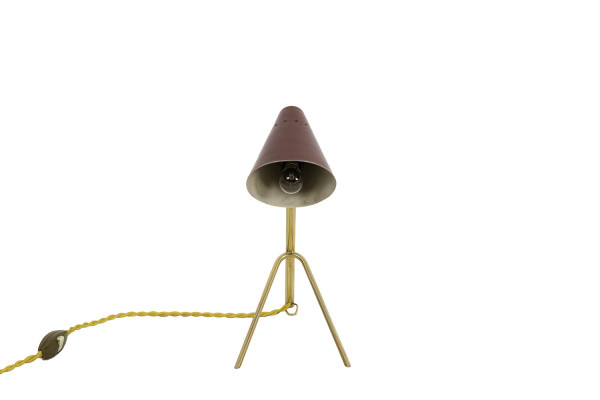 Lampada Piccola In Metallo Laccato Rosso E Ottone Dorato, Anni '50 - Op475101