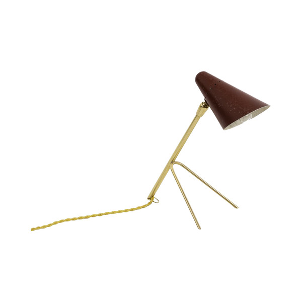 Lampada Piccola In Metallo Laccato Rosso E Ottone Dorato, Anni '50 - Op475101