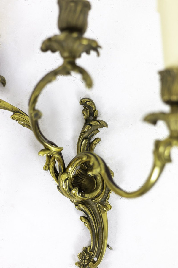Pair Of Louis XV Style Sconces In Gilt Bronze, 1950s - Op480151
